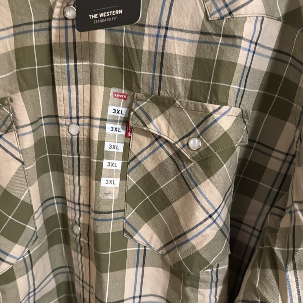 Levis Western Shirt Mens 3XL Plaid Green - Picture 2 of 3